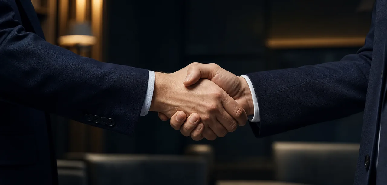Profissionais apertando as mãos, representando uma parceria de longo prazo